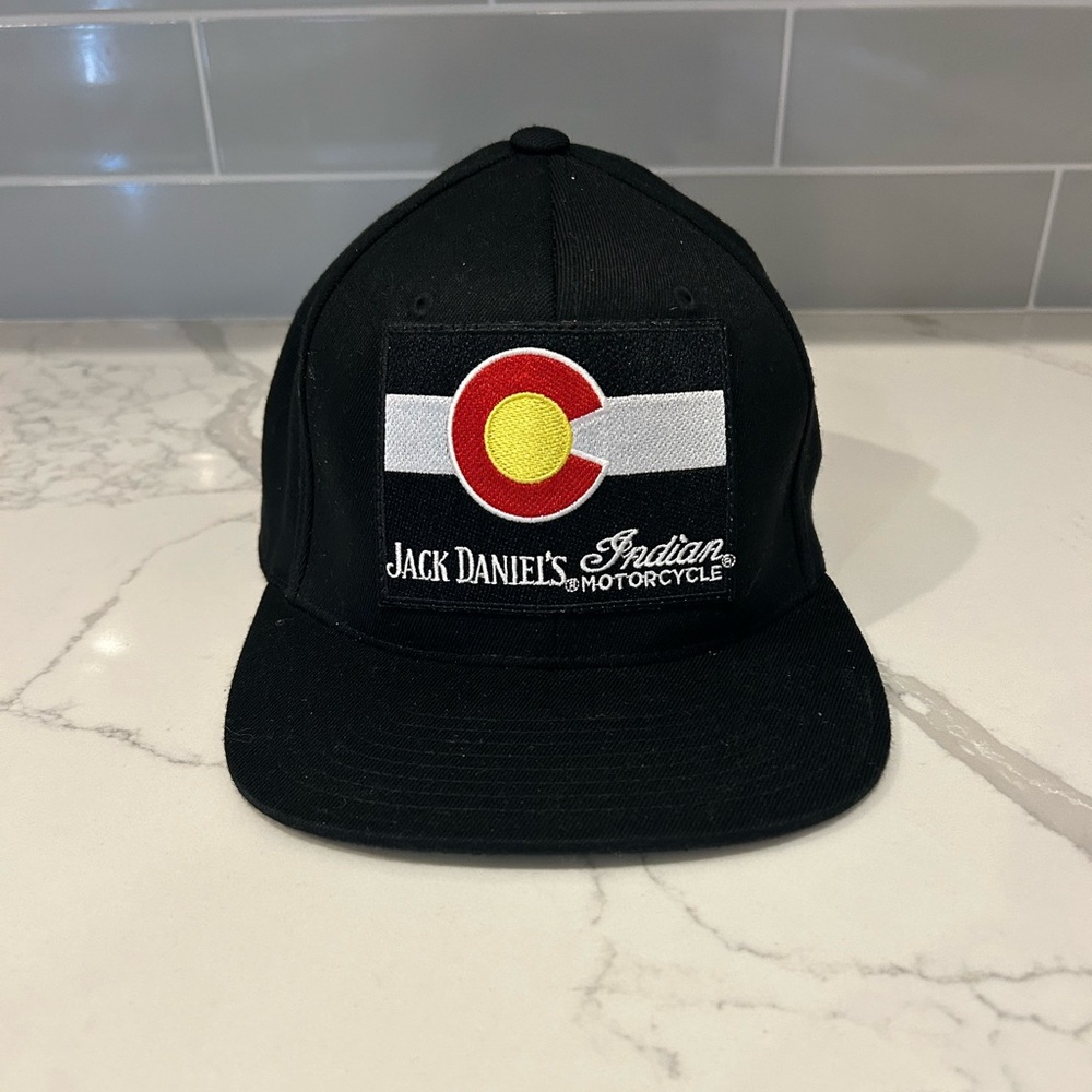 Jack Daniels Indian Motorcycles Colorado Black SnapBack Hat NWOT‎